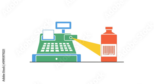 Cash register scanning soda bottle.