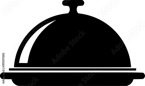 Black silhouette of covered serving dish on tray, flat design symbol isolated on white background