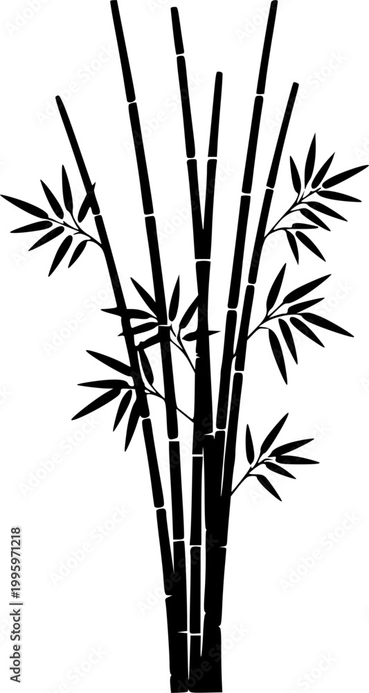 Obraz premium Minimalist black bamboo plant silhouette isolated on white background