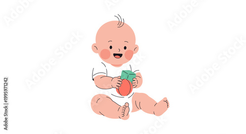 Cute baby holding red apple.