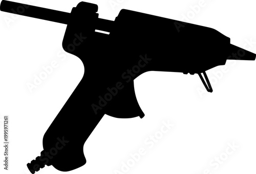 Black silhouette of a hot glue gun on a isolated on white background
