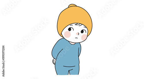 Cute cartoon child in blue outfit.