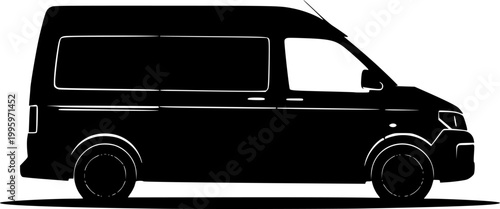 Black silhouette of a van against a isolated on white background