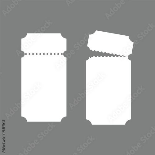 Paper Ticket Icon Set. Perforated ticket and stub icons. Event admission and travel symbols. Cinema pass and concert design. Retro movie pass and raffle
