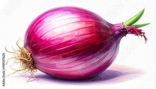 A detailed red onion illustration - colored pencil art