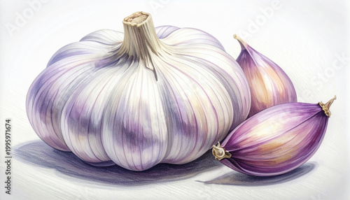 Detailed hand drawn garlic illustration botanical study