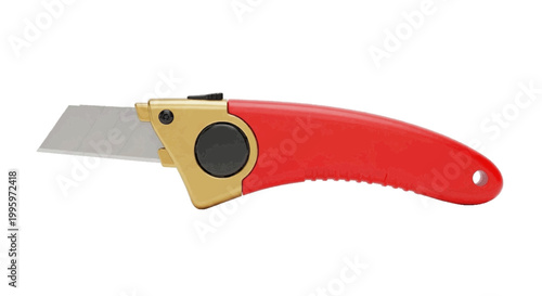 Minimal black silhouette icon, simple flat vector, bold black shape, no, no shading utility knife with a red handle and a sharp metal blade on a, flat icon style