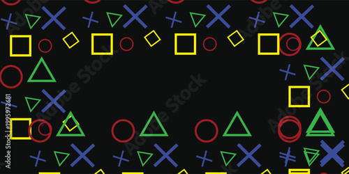 Background design with game console symbol pattern. Icons triangle, circle, cross and square. Game controller