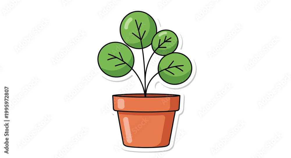 Fototapeta premium A charming illustration depicts a potted plant with round green leaves and a terracotta container