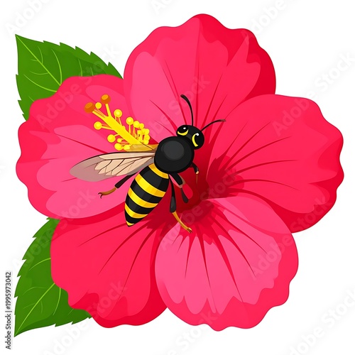 Bee collecting nectar from pink flower.