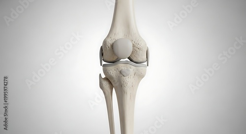 Detailed skeletal knee joint anatomy illustration for medical study.