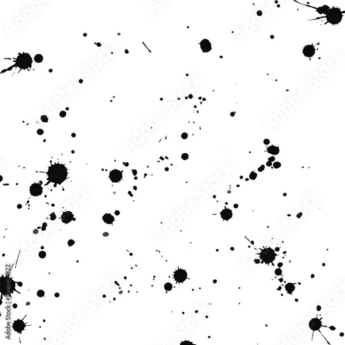 A series of black ink stains and splatters resembling grunge-style paint smudges and liquid droplets.