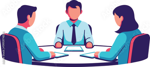 Business meeting with people sitting around a table in office