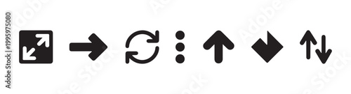 Set of essential ui interface elements featuring refresh arrows resize box and list navigation option icons.