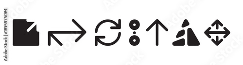 Set of minimalist black navigation and directional icons including arrows and rotation symbols for web design.