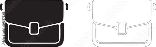 Vector icon of a shoulder bag in outline and silhouette style, fashion accessory and shopping symbol.