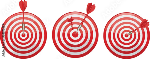Target board with arrows hitting bullseye accuracy success goal achievement concept business aim vector illustration isolated on light background