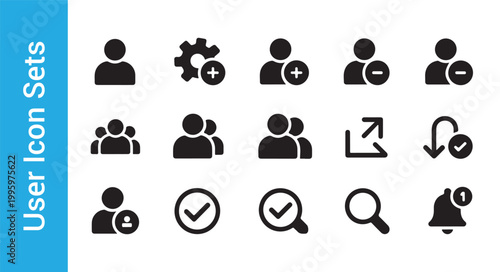 User icon collection for profile management settings and team collaboration features on transparent background.