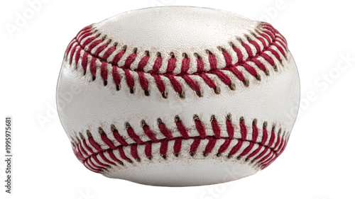 A classic white baseball with red stitching is perfectly isolated on transparent background