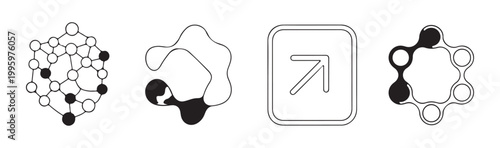 Collection of science and technology icons network molecular structure and growth arrow symbols abstract graphic design elements.