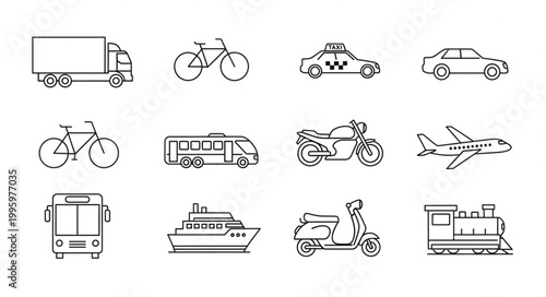 Collection of Hand Drawn Transportation Icons Vector Art.