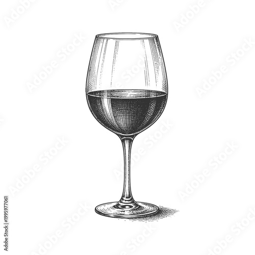 Sophisticated Wine Glass Vector Illustration Hand Drawn in Vintage Engraving Style for Wine Tasting Events and Bar Menu Graphic Design Elements