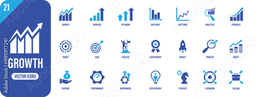 Business Growth Icon Set – Analytics Progress and Financial Success Symbols Collection