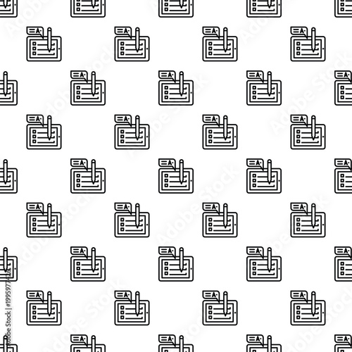 Graphic tablets and pens creating a seamless pattern of digital education and translation