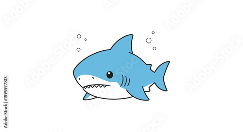Cartoon blue shark swimming underwater.
