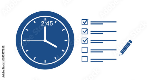 Clock and checklist with pencil.