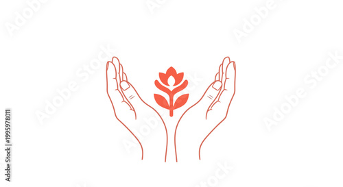 Cupped hands holding stylized plant icon in minimalist flat design