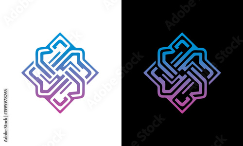 A colorful geometric pattern with a gradient design on a white and black background