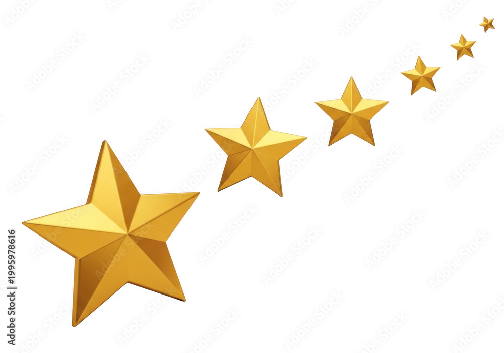 Obraz premium Five golden stars isolated on transparent background