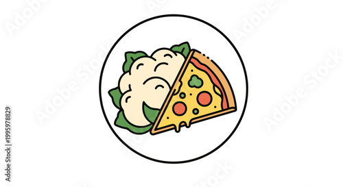 Cauliflower Pizza Line art creative fluid abstract illustration