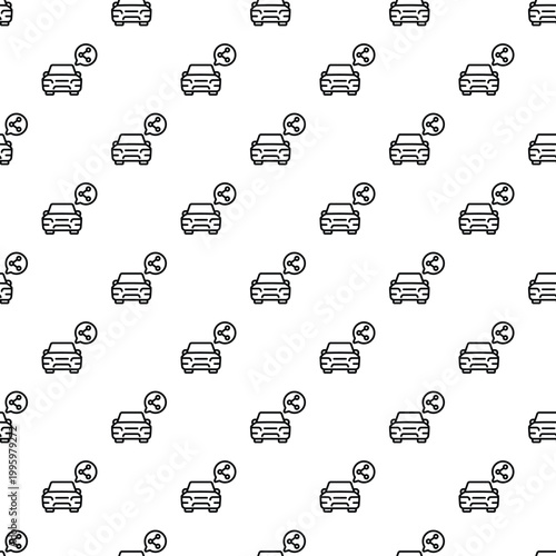 Car icons with share symbols creating a repeating pattern for transport concepts