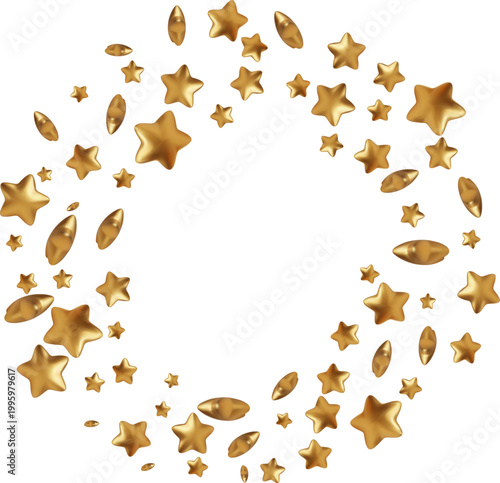 metallic gold stars of various sizes and angles. The stars are arranged circular burstcomposition, with a clear central copy space,