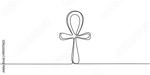 Continuous line drawing of ankh symbol. One line icon of ankh cross. One line drawing background. Vector illustration. Ankh cross black icon