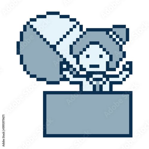 Cartoon cute pharmacist doctor scientist woman medicine uniform hospital with 8 bit,pixel,clinic,lab.