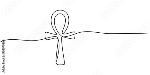 Continuous line drawing of ankh symbol. One line icon of ankh cross. One line drawing background. Vector illustration. Ankh cross black icon