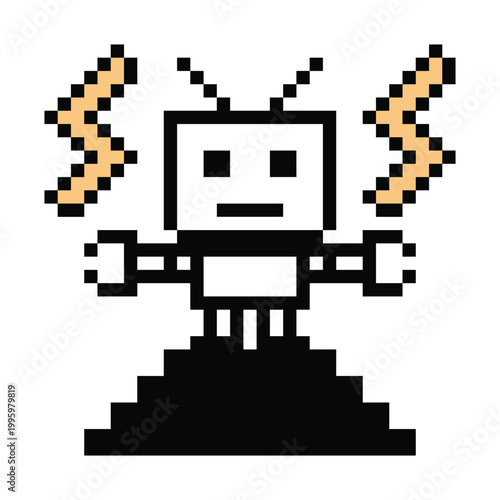 Cartoon cute ai robot robotic toy with chat bot,8 bit,artificial intelligence,pixel.