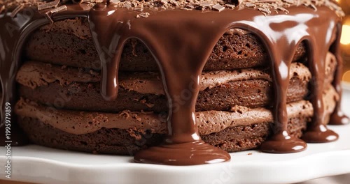 Rich Chocolate Ganache Drizzling Over Layered Cake for Celebration
