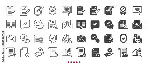 Approve icons collection. Multi series icons. Line and glyph solid web icons collection