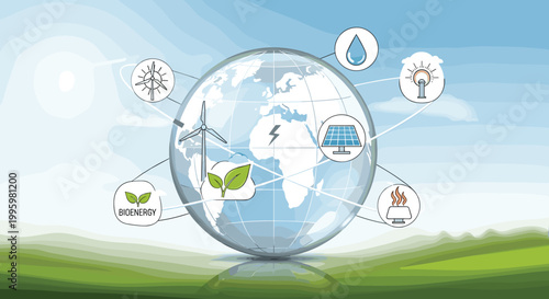 Eco friendly energy sources around the globe with green technology, Generative AI.