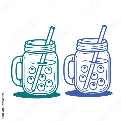 Fresh fruit infused drinks in colorful mason jars with straws on a white background