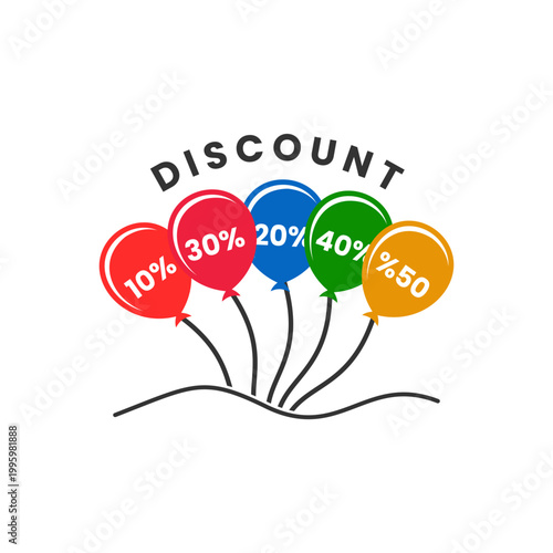 Colorful Discount Balloons Vector for Sale and Promotion Graphic