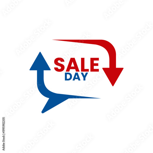 Sale Day Promotion Graphic with Red and Blue Arrows
