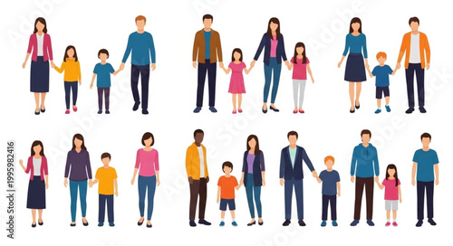 Diverse group of families holding hands in a line.