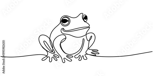 Frog as a logo icon one line art outline cartoon black and white illustration, Reptile animal icon concept. Trendy single line draw graphic design vector illustration, pro.