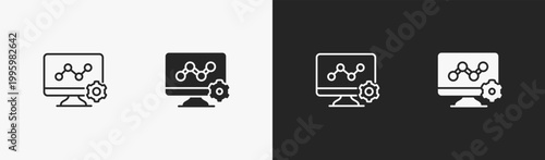 Set of Monitoring icon in black and white collection