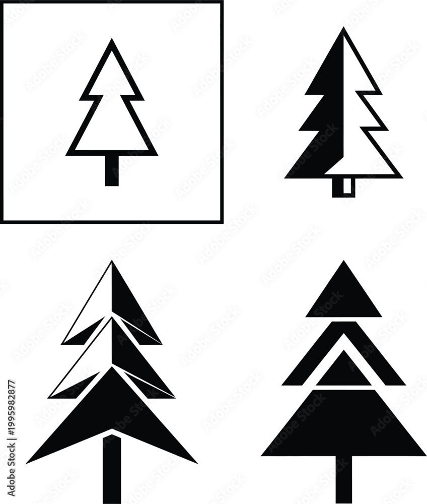 Obraz premium Minimalist Pine Tree Logo Set, Flat Vector Conifer Icons for Eco-Branding